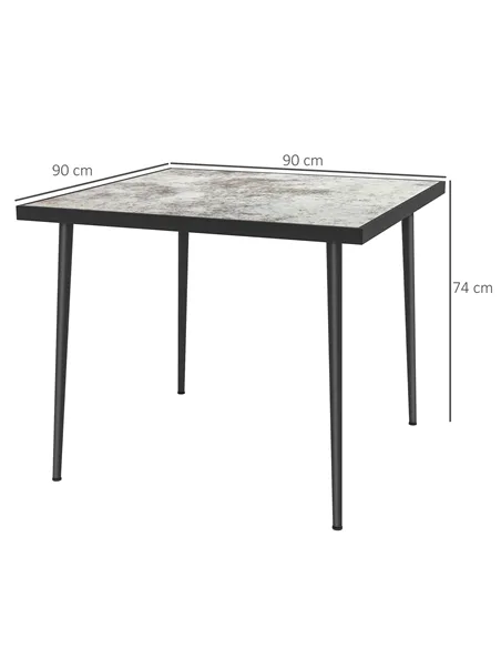 Outsunny Square Garden Table, Outdoor Dining Table for 4 with Marble Effect Tempered Glass Top and Steel Frame for Patio, Grey