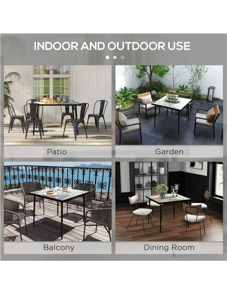 Outsunny Square Garden Table, Outdoor Dining Table for 4 with Marble Effect Tempered Glass Top and Steel Frame for Patio, Grey