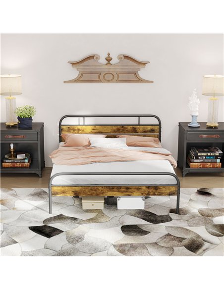 HOMCOM Industrial-Style King Bed Frame - Black/Brown