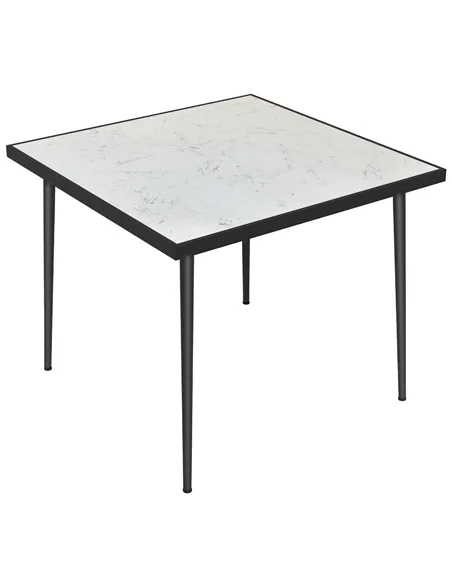 Outsunny Square Garden Table, Outdoor Dining Table for 4 with Marble Effect Tempered Glass Top and Steel Frame for Patio, White