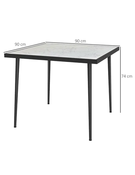 Outsunny Square Garden Table, Outdoor Dining Table for 4 with Marble Effect Tempered Glass Top and Steel Frame for Patio, White