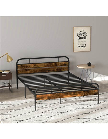 HOMCOM Industrial-Style King Bed Frame - Black/Brown