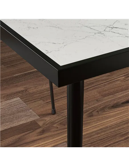 Outsunny Square Garden Table, Outdoor Dining Table for 4 with Marble Effect Tempered Glass Top and Steel Frame for Patio, White