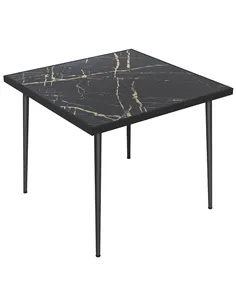 Outsunny Square Garden Table, Outdoor Dining Table for 4 with Marble Effect Tempered Glass Top and Steel Frame for Patio, Black