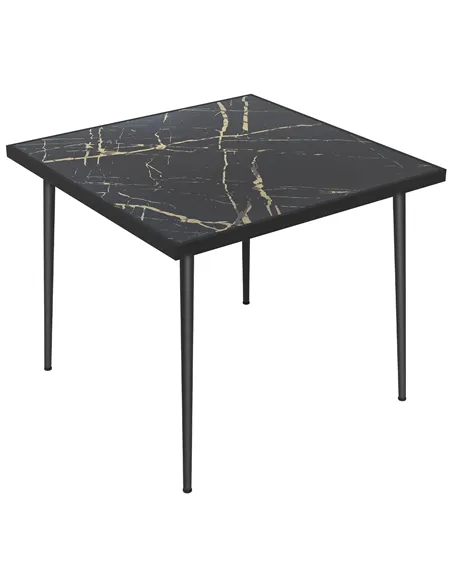 Outsunny Square Garden Table, Outdoor Dining Table for 4 with Marble Effect Tempered Glass Top and Steel Frame for Patio, Black