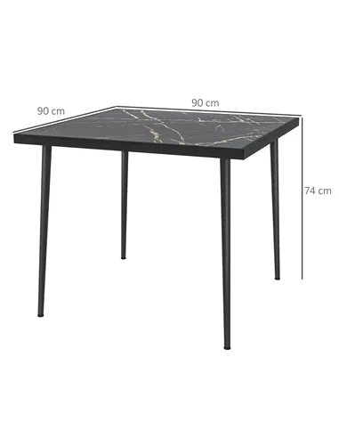 Outsunny Square Garden Table, Outdoor Dining Table for 4 with Marble Effect Tempered Glass Top and Steel Frame for Patio, Black