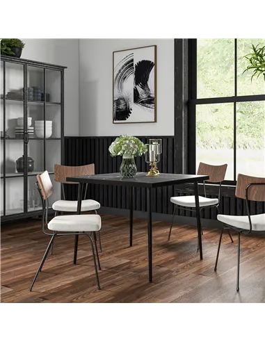 Outsunny Square Garden Table, Outdoor Dining Table for 4 with Marble Effect Tempered Glass Top and Steel Frame for Patio, Black