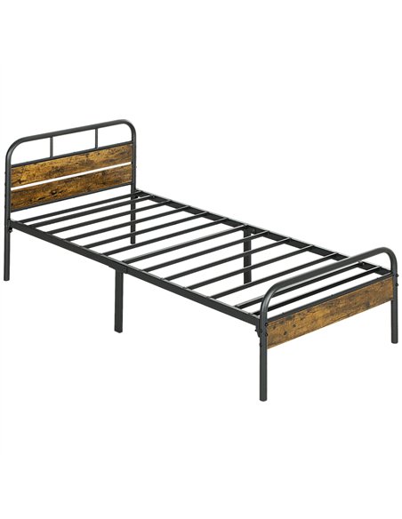 HOMCOM Industrial-Style Single Bed Frame - Black/Brown