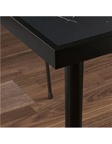 Outsunny Square Garden Table, Outdoor Dining Table for 4 with Marble Effect Tempered Glass Top and Steel Frame for Patio, Black