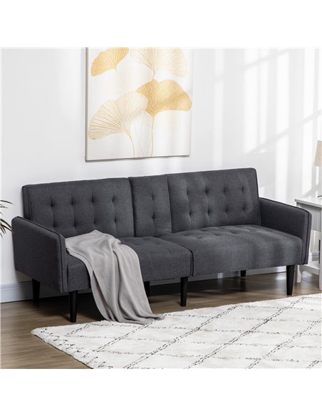 HOMCOM Three-Seater Sofa Bed, with Cupholders - Grey