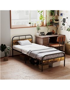 HOMCOM Industrial-Style Single Bed Frame - Black/Brown 2