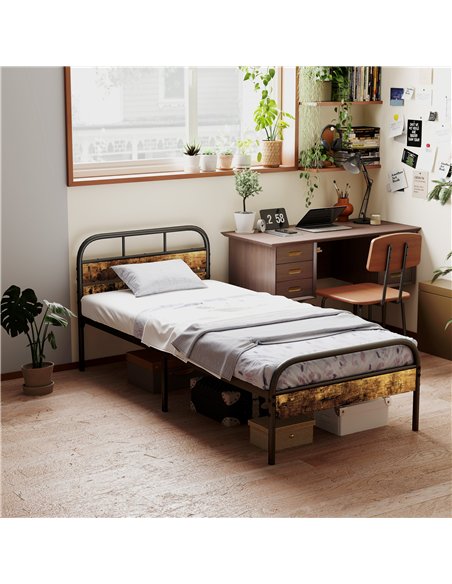 HOMCOM Industrial-Style Single Bed Frame - Black/Brown