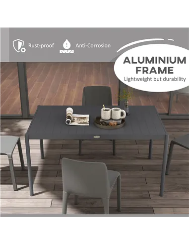 Outsunny Six-Seater Outdoor Table with Slatted Aluminium Top and Steel Legs