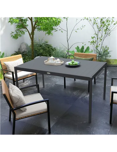 Outsunny Six-Seater Outdoor Table with Slatted Aluminium Top and Steel Legs