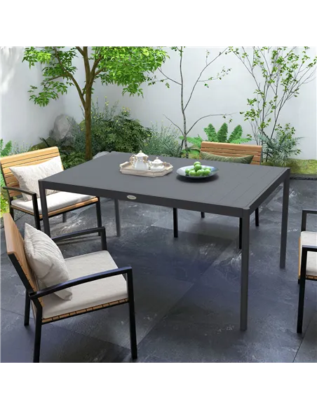 Outsunny Six-Seater Outdoor Table with Slatted Aluminium Top and Steel Legs
