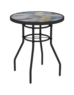 Outsunny Φ60 Garden Table, with Glass Printed Tabletop - Multicolour