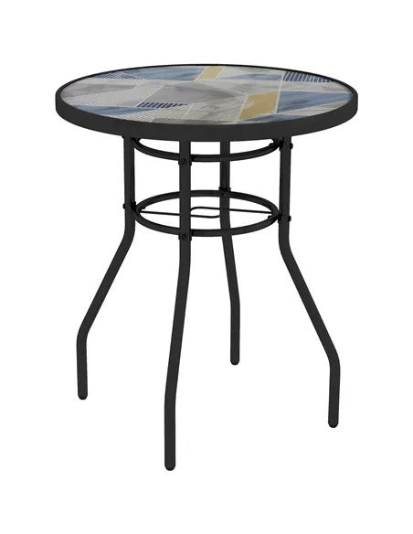 Outsunny Φ60 Garden Table, with Glass Printed Tabletop - Multicolour