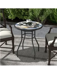 Outsunny Φ60 Garden Table, with Glass Printed Tabletop - Multicolour 2