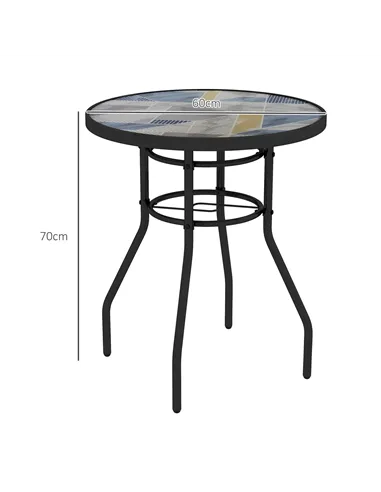 Outsunny Φ60 Garden Table, with Glass Printed Tabletop - Multicolour
