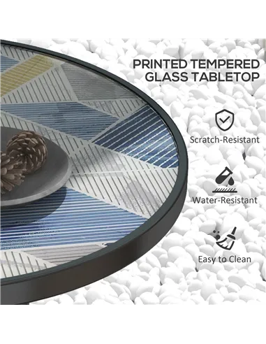 Outsunny Φ60 Garden Table, with Glass Printed Tabletop - Multicolour