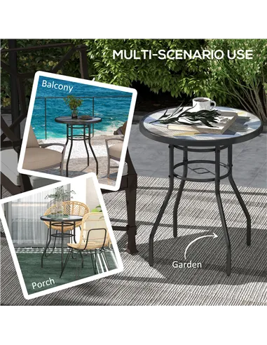 Outsunny Φ60 Garden Table, with Glass Printed Tabletop - Multicolour