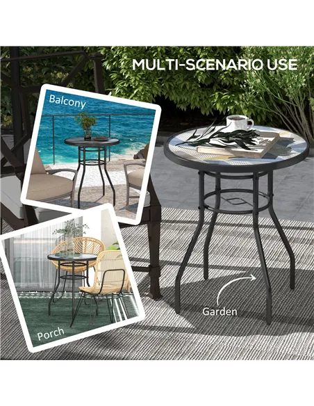Outsunny Φ60 Garden Table, with Glass Printed Tabletop - Multicolour