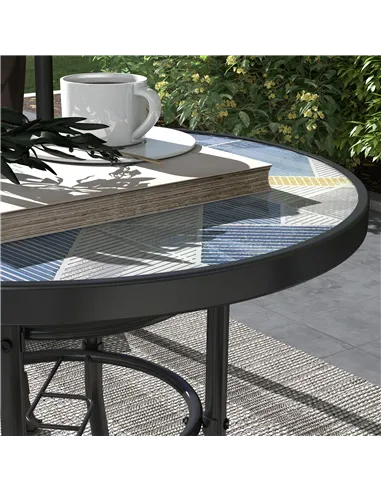 Outsunny Φ60 Garden Table, with Glass Printed Tabletop - Multicolour