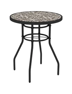 Outsunny Φ60 Garden Table, with Glass Printed Tabletop - Brown