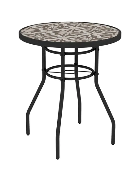 Outsunny Φ60 Garden Table, with Glass Printed Tabletop - Brown
