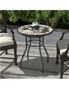 Outsunny Φ60 Garden Table, with Glass Printed Tabletop - Brown 2