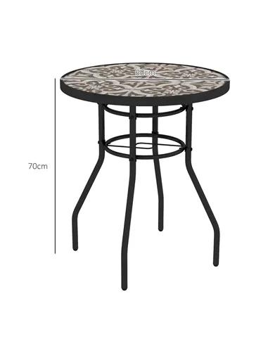 Outsunny Φ60 Garden Table, with Glass Printed Tabletop - Brown