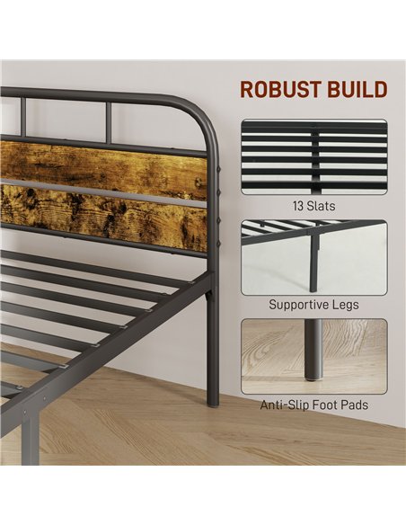HOMCOM Industrial-Style Single Bed Frame - Black/Brown