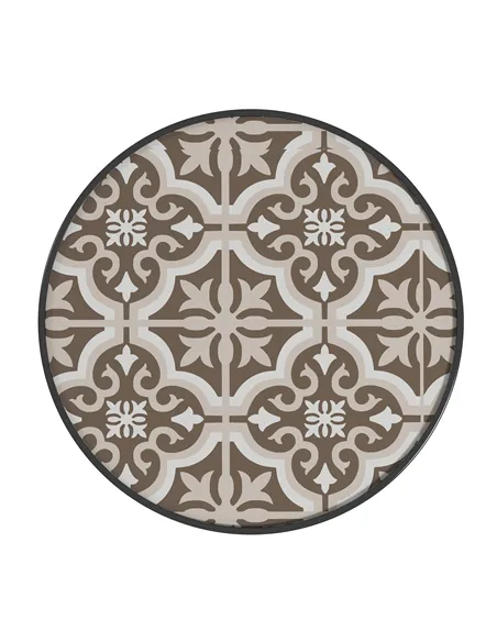 Outsunny Φ60 Garden Table, with Glass Printed Tabletop - Brown