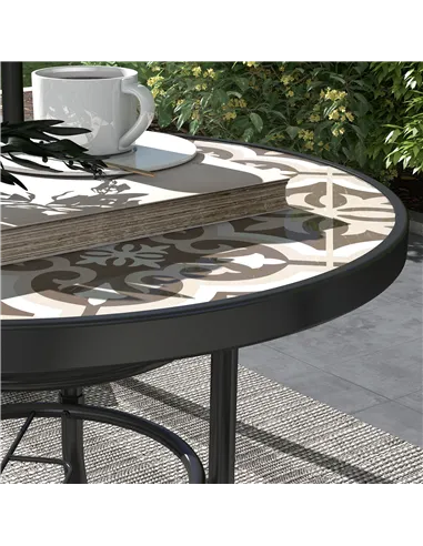 Outsunny Φ60 Garden Table, with Glass Printed Tabletop - Brown