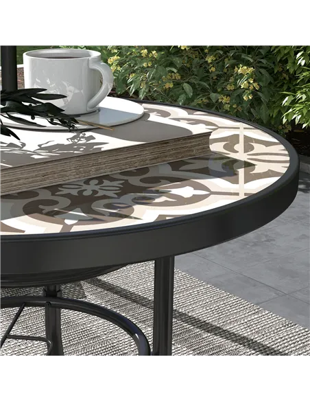Outsunny Φ60 Garden Table, with Glass Printed Tabletop - Brown