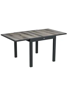 Outsunny Extending Garden Table, Outdoor Dining Table for 6, Aluminium Frame Rectangular Patio Table with Plastic Board Tabletop