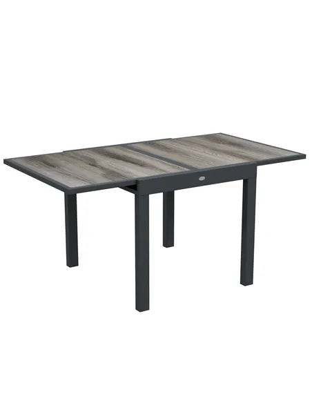 Outsunny Extending Garden Table, Outdoor Dining Table for 6, Aluminium Frame Rectangular Patio Table with Plastic Board Tabletop