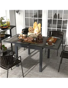 Outsunny Extending Garden Table, Outdoor Dining Table for 6, Aluminium Frame Rectangular Patio Table with Plastic Board Tabletop 2