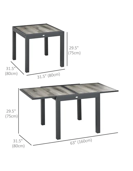 Outsunny Extending Garden Table, Outdoor Dining Table for 6, Aluminium Frame Rectangular Patio Table with Plastic Board Tabletop