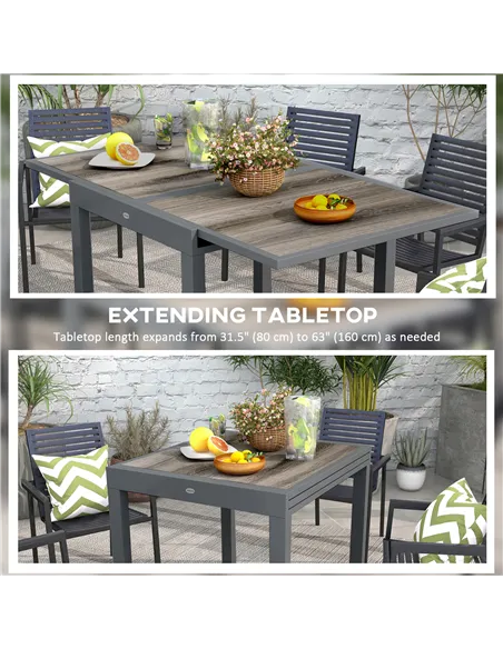 Outsunny Extending Garden Table, Outdoor Dining Table for 6, Aluminium Frame Rectangular Patio Table with Plastic Board Tabletop