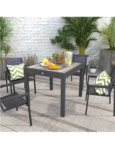 Outsunny Extending Garden Table, Outdoor Dining Table for 6, Aluminium Frame Rectangular Patio Table with Plastic Board Tabletop