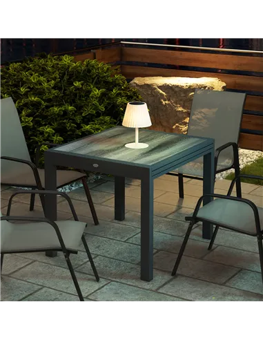 Outsunny Extending Garden Table, Outdoor Dining Table for 6, Aluminium Frame Rectangular Patio Table with Plastic Board Tabletop