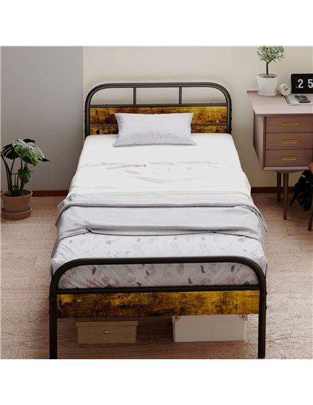 HOMCOM Industrial-Style Single Bed Frame - Black/Brown