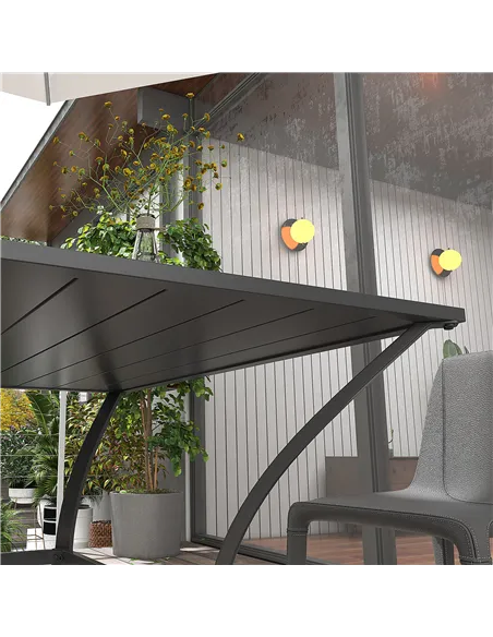 Outsunny 94 x 94 cm Garden Table with Parasol Hole, Outdoor Dining Garden Table for Four with Slatted Metal Plate Top, Dark Grey