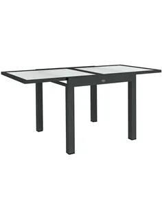Outsunny Extending Garden Table, Outdoor Dining Table with Aluminium Frame and Tempered Glass Tabletop, 80/160 x 80 x 75 cm, Bla