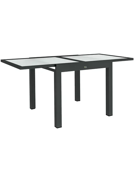 Outsunny Extending Garden Table, Outdoor Dining Table with Aluminium Frame and Tempered Glass Tabletop, 80/160 x 80 x 75 cm, Bla