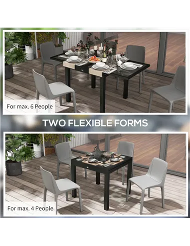 Outsunny Extending Garden Table, Outdoor Dining Table with Aluminium Frame and Tempered Glass Tabletop, 80/160 x 80 x 75 cm, Bla