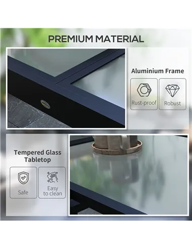 Outsunny Extending Garden Table, Outdoor Dining Table with Aluminium Frame and Tempered Glass Tabletop, 80/160 x 80 x 75 cm, Bla