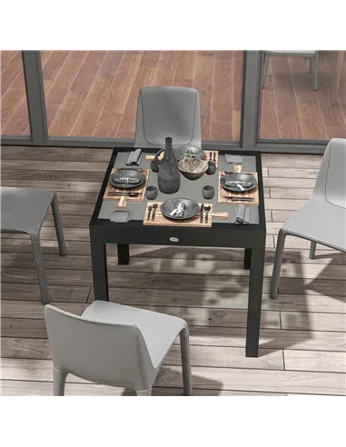 Outsunny Extending Garden Table, Outdoor Dining Table with Aluminium Frame and Tempered Glass Tabletop, 80/160 x 80 x 75 cm, Bla