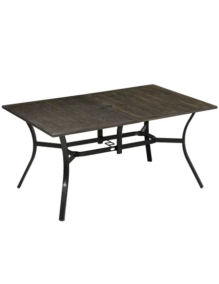 Outsunny Six-Seater Steel Garden Table, with ⌀41mm Parasol Hole - Wood-Effect